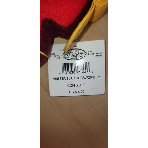 Beauty And The Beast Cogsworth Mini Bean Bag Plush 7" NWT Disney Store 1990's - Picture 3 of 3
